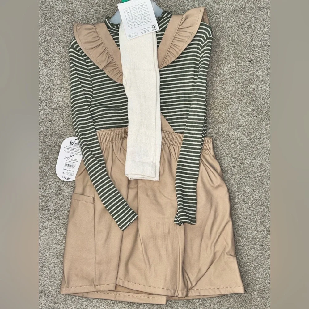 Tan Pleather Dress with Striped Top